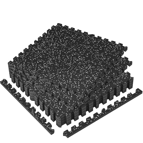 SUPERJARE 1" Extra-Thick Rubber Top Exercise Mat, Gym Flooring for Home Gym | Puzzle Gym Mat for Workout Equipment, Interlocking Floor Tiles with EVA Foam, 6 Pcs 24 Sq Ft, Black/Grey - size: 6 Tiles (24 Sq Ft)