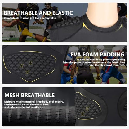TUOY Adult Rib Chest Protector, New Version - Padded 5 Pads Baseball Football Lacrosse Rib Heart Sternum Guard - color: RY-black, size: Small