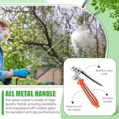 Enhon 24" All Metal Replacement Sprayer Wand, Built in Shut Valve Stainless Steel Spray Wand, Retractable Stainless Steel Pump Action Pressure Sprayer with Adjustable Nozzle & Hose