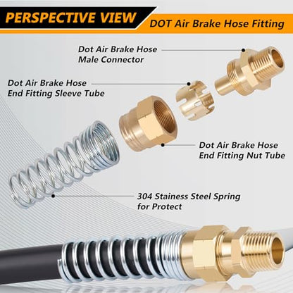 8PCS Brass DOT Air Brake Hose End Fittings, Dazakoot 1/2” Hose x 1/2” Male Connector with Spring Guard, Air Brake Line Fitting, Repair Fittings With 8 Pack Sleeve Tubes - size: 1/2" Hose X 1/2" Male, style: 16PCS KIT