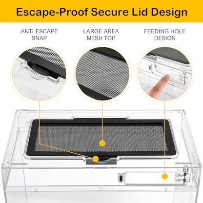 Reptile Polycarbonate Terrarium Kit 7 Piece Starter Habitat for Tarantula,Lizards,Frogs,Geckos,or Hermit Crabs,Tank with Escape-Proof Locking Lid,Light,Hygrometer,Hide,Tweezer,Bowl,Sprayer L - size: Large(15.6x8x10IN)