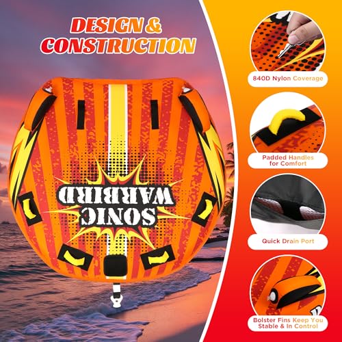 Towable Tubes for Boating Water Tubes - 2 Person Soaring Eagle, Heavy Duty Boat Tubes & Towables, EVA Foam Pads, Drainage, Quick Connector(F-1007)(F-1020)