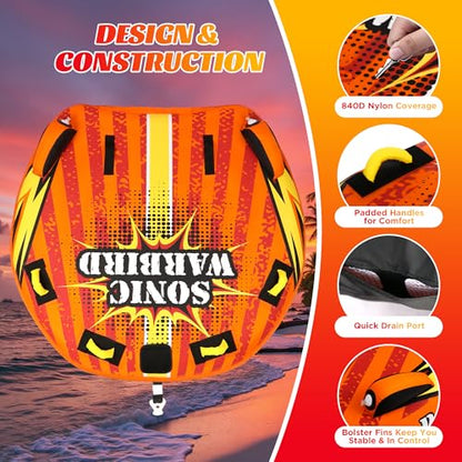 Towable Tubes for Boating Water Tubes - 2 Person Soaring Eagle, Heavy Duty Boat Tubes & Towables, EVA Foam Pads, Drainage, Quick Connector(F-1007)(F-1020)