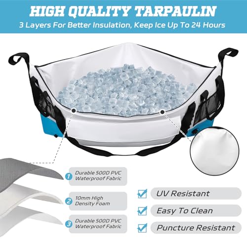 Insulated Fish Cooler Kill Bag with Flat Bottom-26x18 31x14 40x16 50x18 60x20 70x25 Inches Waterproof Fishing tackle Kill Cooler Bag - color: CreamSea-60x20x10