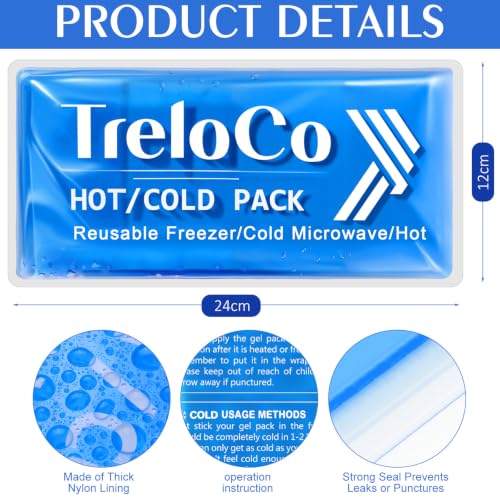 TrelaCo 10 Pcs Reusable Gel Ice Packs 9.4" x 4.7" Flexible Hot Cold Packs