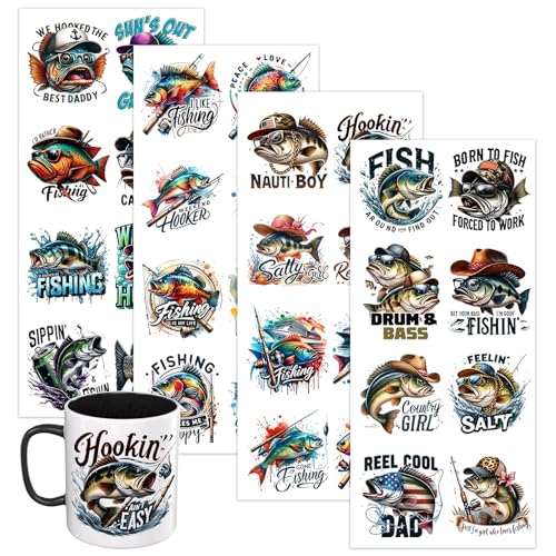 Fishing Enthusiast 4 PCS UV DTF Stickers, Suitable for 16 oz Insulated Mugs, Glass Jars, Mugs, Laptops, and Tables High Adhesion Cup Wraps