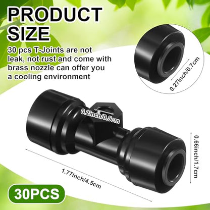 30 Pcs 1/4" Drip Irrigation Tee Connectors for Tube Quick Connect Parts Fittings for 1/4 Inch(6.35mm) Tubing or Sprinkler(Pom,Misting Nozzle,Black) - size: Black, style: Misting Nozzle