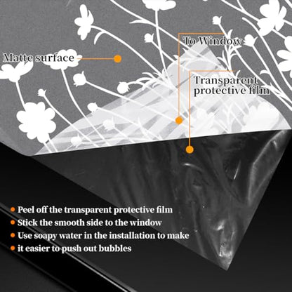 Bloss Window Privacy Film Pure White Flowers Pattern Glass Window Film,Sun Blocking Window Film,Day and Night Privacy Heat Blocking Non-Adhesive Window Tint for Home Office 23.6 x 118inches - color: Flower, size: 23.6" X 118"