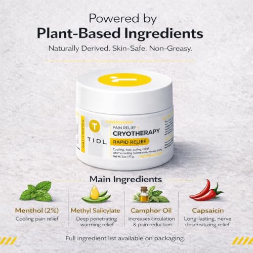 TIDL Cryotherapy Pain Relief Plant-Based Menthol Cream, 3 fl oz | Cooling Cream for Arthritis Joint Muscle Back Pain Relief Anti-Inflammatory Fast-Absorbing Full-Body Recovery - style: 3 Ounce