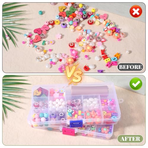 2Pcs Bead Organizer Box, Mini Clear Plastic Storage Box with Removable Divider for Beads Jewelry Rhinestone Small Parts Hair Stuff Accessory DIY Supply (15 Grids)