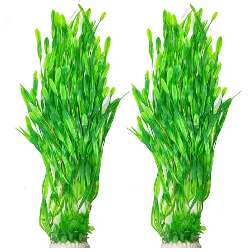 25.98 Inch Tall Aquarium Plants – 2 Pcs Fish Tank Plants Plastic, Large Lifelike Artificial Fish Tank Decorations, Durable & Safe for Freshwater/Saltwater Aquariums (Green (Style B))