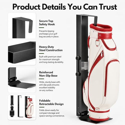 150LBS Wall Mount Golf Bag Storage StandOrganizer Rack for Garage | 13-14 Gauge Steel Golf Bag Rack, Adjustable Height, Foldable Star Lock, Fits Stand/Cart/Travel Bags, Basement & Home Use