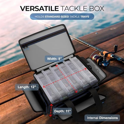 Reaction Tackle Fishing Tackle Bag – Salt Water Resistant Fishing Bag, 1000D PVC Waterproof Material, Tackle Box Organizer with Dividers for 3600 or 3700 Trays - color: B: Medium Bag (without trays)