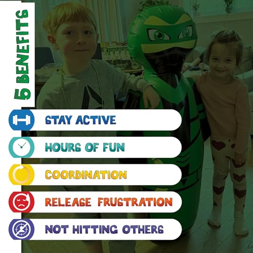 INFLATABLE DUDES Kids Punching Bag- Bop Bag | Sand-Base - color: Green Archer Standard Ninja | Pre-filled with Sand, size: 47"