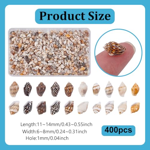400 Pcs Natural Shell Beads, Spiral Shell Beads Hole 1mm Conch Trinket Fish Tank Aquarium Ornaments Summer Beach Small Seashells for Jewelry Making DIY Crafting