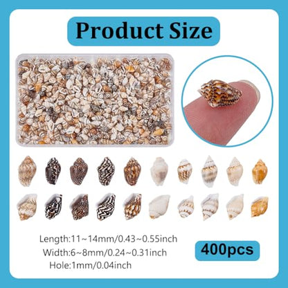 400 Pcs Natural Shell Beads, Spiral Shell Beads Hole 1mm Conch Trinket Fish Tank Aquarium Ornaments Summer Beach Small Seashells for Jewelry Making DIY Crafting