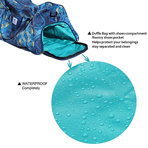 Original Floral Water Resistant Duffel Bag Gym bag Weekender Travel Bag for Gym Beach Travel Daily Bags - color: [C]Blue Golden Marble