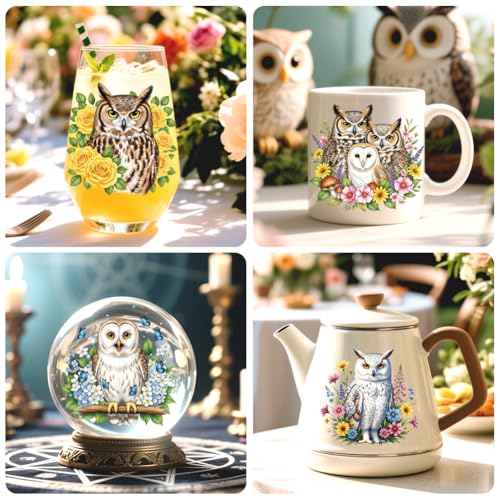Peacoblue 18 Sheets Rub on Transfers for Crafts, Owl Flowe and Mushroom 3.6"x3.9" UV DTF Cup Wraps Waterproof Rub on Cold Transfers Stickers for Wood Glass Metal Cup Tumblers Mirrors Mugs Home Decor - style: Owl Flowe and Mushroom