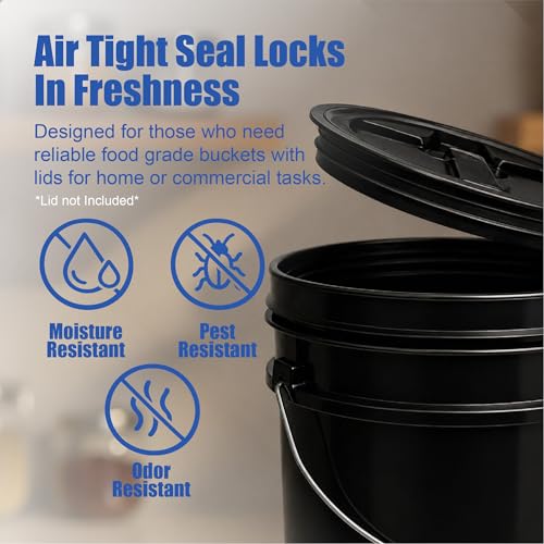 5 Gallon Bucket - Food Grade Bucket, Metal Handle Grip, BPA-Free, Heavy-Duty 90 Mil HDPE Plastic Pail, Stackable Utility Container, Made in USA, Lid Not Included, Black, 6 Packs - color: Black, size: 6 Packs