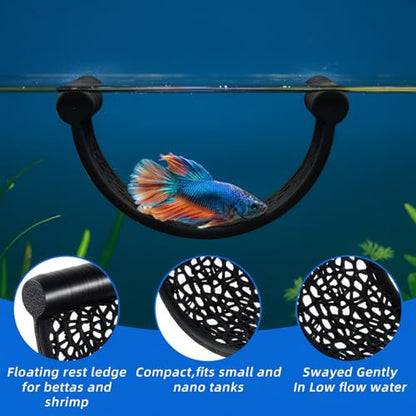Black Betta Fish Hammock, Aquarium Floating Rest Platform for Small Fishes Floating Bed for Small Fish Betta Hammock Fishes Tank Accessories for Shrimp Fishs Bettas (Black)