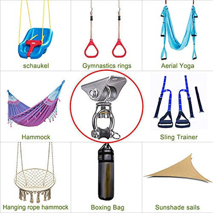 SELEWARE Silent Swing Hanger Heavy Duty Bearing Swing Hooks 1 Pack | 360° Swivel Stainless Steel Ceiling Mount for Porch Swing Hammock Chair Heavy Bag Yoga Silk Suspension Straps Olympic Rings - color: Multi ( 1 Pack 360° Bearing Swing Hanger )