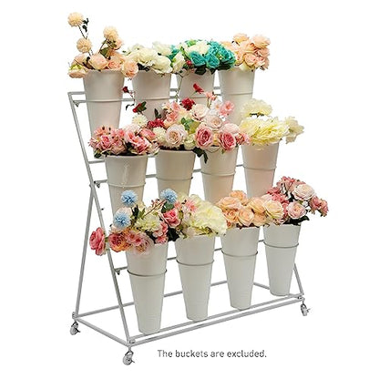 Flower Display Stand with 12 Buckets, 3 Layers Plant Shelf Display Holder for Cut Flowers, White - style: Round White