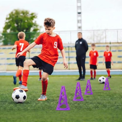 12 Pack Soccer Cones, 9 Inch Agility Cones for Soccer, Football, Basketball, Cones for Sports Training, Speed & Agility Drills, Field Marking Equipment - color: purple