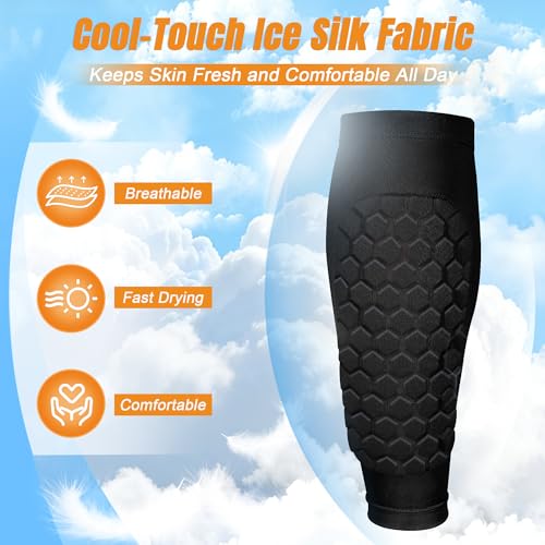 XZQTIVE Soccer Shin Guards Shin Defender for Kids Youth Adult, Ski Shin Guard Calf Compression Sleeve with Honeycomb Shin Pads - color: black, size: X-Small