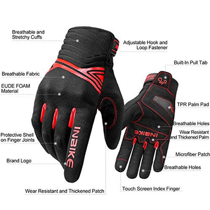 INBIKE Motorcycle Gloves Breathable Mesh Touchscreen Hard Knuckles - color: Red, size: Large