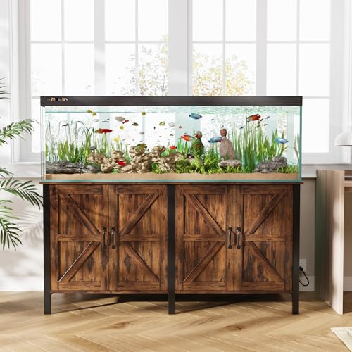 VOWNER 100-150 Gallon Fish Tank Stand with Power Outlet, Heavy Duty Aquarium Stand with Cabinet Storage for Fish Tank, Turtle Tank, Reptile Terrarium, 60" L*23.6" W Tabletop, 2200 LBS Capacity, Brown - color: Brown