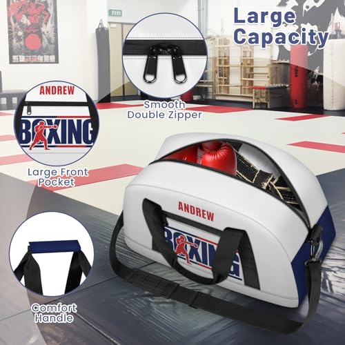 Custom Name Taekwondo Karate Duffle Bag for kids Boy Girls - Personalized Martial Arts Gear Bag - color: Boxing Navy Red