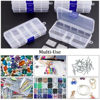 NBEADS 10 Pack 8 Grids Mini Plastic Organizer Box, 2.7x4.2x0.8inch Clear Plastic Jewelry Dividers Box Organizer Small Tackle Boxes Jewelry Storage Container for Beads Small Items Findings Storage