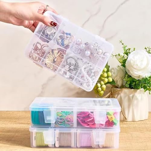 2 Pack 8 Grids Bead Organizers and Storage, Plastic Organizer Box with Removable Dividers Tackle Box Organizer for Jewelry, Art DIY Crafts, Beads,Electronics and Small Parts