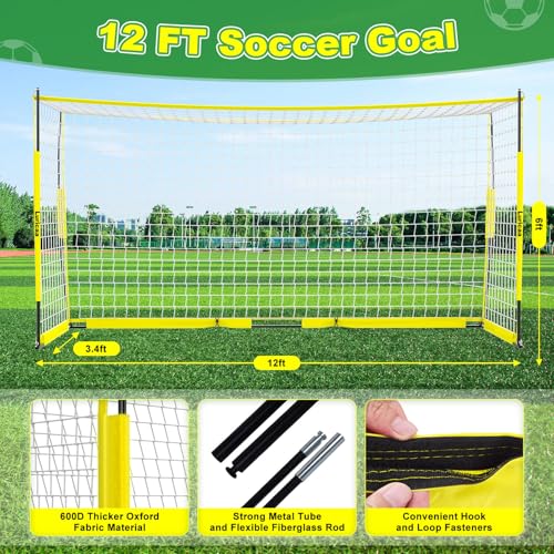 Soccer Goal 12×6 ft /16×7 ft Portable Soccer Goals Net for Backyard - color: 12×6FT Yellow