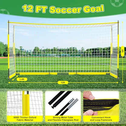 Soccer Goal 12×6 ft /16×7 ft Portable Soccer Goals Net for Backyard - color: 12×6FT Yellow