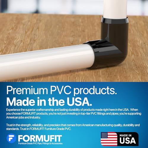 1/2" 90 Degree Elbow Furniture Grade PVC Fitting in Black, Made in USA, UV-Resistant, Impact-Proof, 0.840” Actual Socket Diameter (Pack of 10) - F012TEE-BK-10 - color: Black