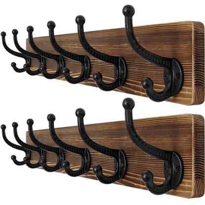 WEBI Rustic Coat Rack Wall Mount,24" Long 6 Cast Iron Coat Hooks Wall Mounted,Heavy Duty Wood Wall Coat Hanger Hooks for Hanging Coats,Jacket,Clothes,Backpack,Farmhouse,Brown,2 Packs - color: Brown, size: 24 Inch(2 Packs)
