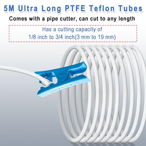16.4ft(5M) PTFE Teflon Tube Kit,ID 2.5mm OD 4mm for 1.75mm Filament, Fits Direct Drive Extruder 3D Printer, With Tubing Cutter,4-M6 & 4-M10 Pneumatic Fittings, for Bambu lab AMS/K1/Prusa MMU3 - color: White