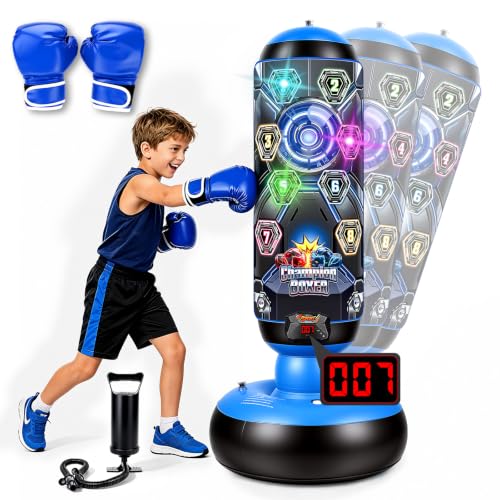 Punching Bag for Kids, Cyberpunk Boxing Set with LED Scoring