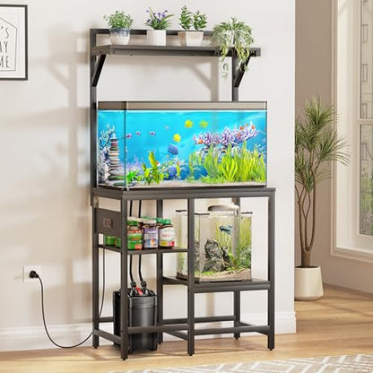 20-29 Gallon Fish Tank Stand, Aquarium Stand with Power Outlet, Heavy-Duty Reptile Terrarium Stand Table with Top Shelf for 20 Gal Long/High/Extra Long & 29 Gal, 30.7"L x 15.3"W x 30"H (Black) - size: 20-29 Gallon