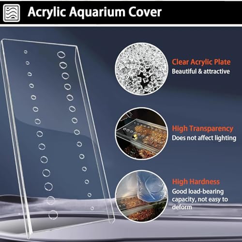 1 Pcs Fish Tank Top Cover for Aquarium, Acrylic Aquarium Anti-Jump Cover/Cat-Proof Terrarium Lid, with Feeding Hole, Fresh Air Screen Cover(51x16.5cm/20.1x6.5inch)