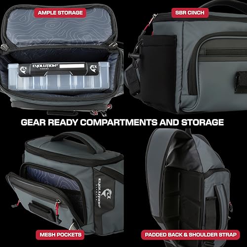 Evolution Fishing Largemouth 3.0 Sling Pack - Grey, 3600, Tackle Storage Shoulder Bag, Includes Deep Quiklatch Tackle Tray, Plier Holster, Heavy Duty Sling Pack
