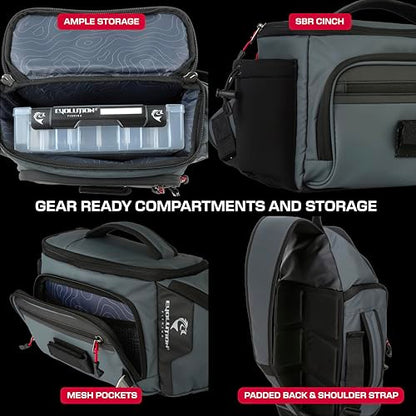 Evolution Fishing Largemouth 3.0 Sling Pack - Grey, 3600, Tackle Storage Shoulder Bag, Includes Deep Quiklatch Tackle Tray, Plier Holster, Heavy Duty Sling Pack
