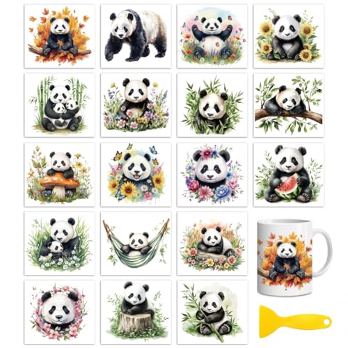 Peacoblue 18 Sheets Rub on Transfers for Crafts, Panda 3.6"x3.9" UV DTF Cup Wraps Waterproof Rub on Cold Transfers Stickers for Wood Glass Metal Cup Tumblers Mirrors Mugs Home Decor - style: Panda