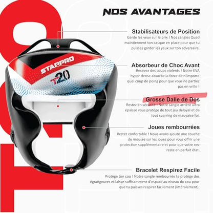 Starpro Boxing Headgear for Men Women - Safety Headguard with Padding - Muay Thai MMA Training Sparring Karate - color: Black / White, size: X-Small