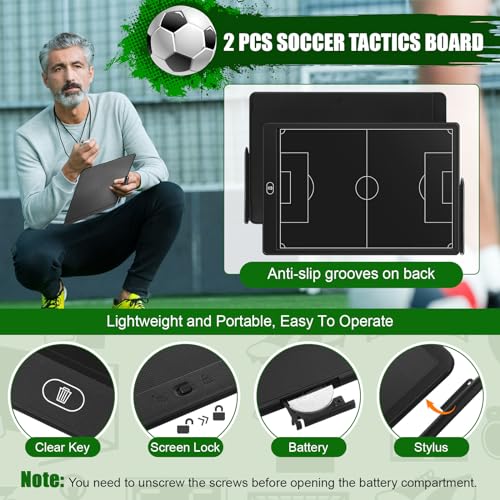 Tellegloww 2 Pack 16'' Electronic Soccer Coaching Board LCD with Stylus Lightweight Soccer Training Board for Coaches Reusable Erasable Training Game Tactics Equipment