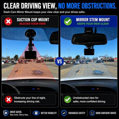 Universal Dash Cam Mount for Rove R2-4K, R2-4K Pro, R2-4K Dual, Redtiger Dash Cam - Suction Cup Replacement – Stable Rearview Mirror Holder Bracket Kit