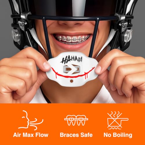 SLEEFS Classic Football Mouthguard with Bold Designs and Removable Strap - color: Ha Ha Ha Red Smile White