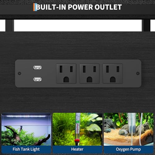20-29 Gallon Fish Tank Stand, Aquarium Stand with Power Outlet, Heavy Duty Metal and Wood Aquarium Stand with 6-Leg Support and 4-Tier Open Storage Shelves