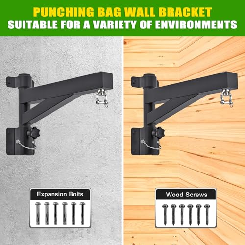Kipika Heavy Bag Hanger Wall Mount Punching, Rotatable Heavy Duty Boxing Bag Bracket for Home Gym Indoor, Adjustable Length for Kickboxing Bag, Muay Thai Bag,Speed Bag - color: ‎B- Length 17"